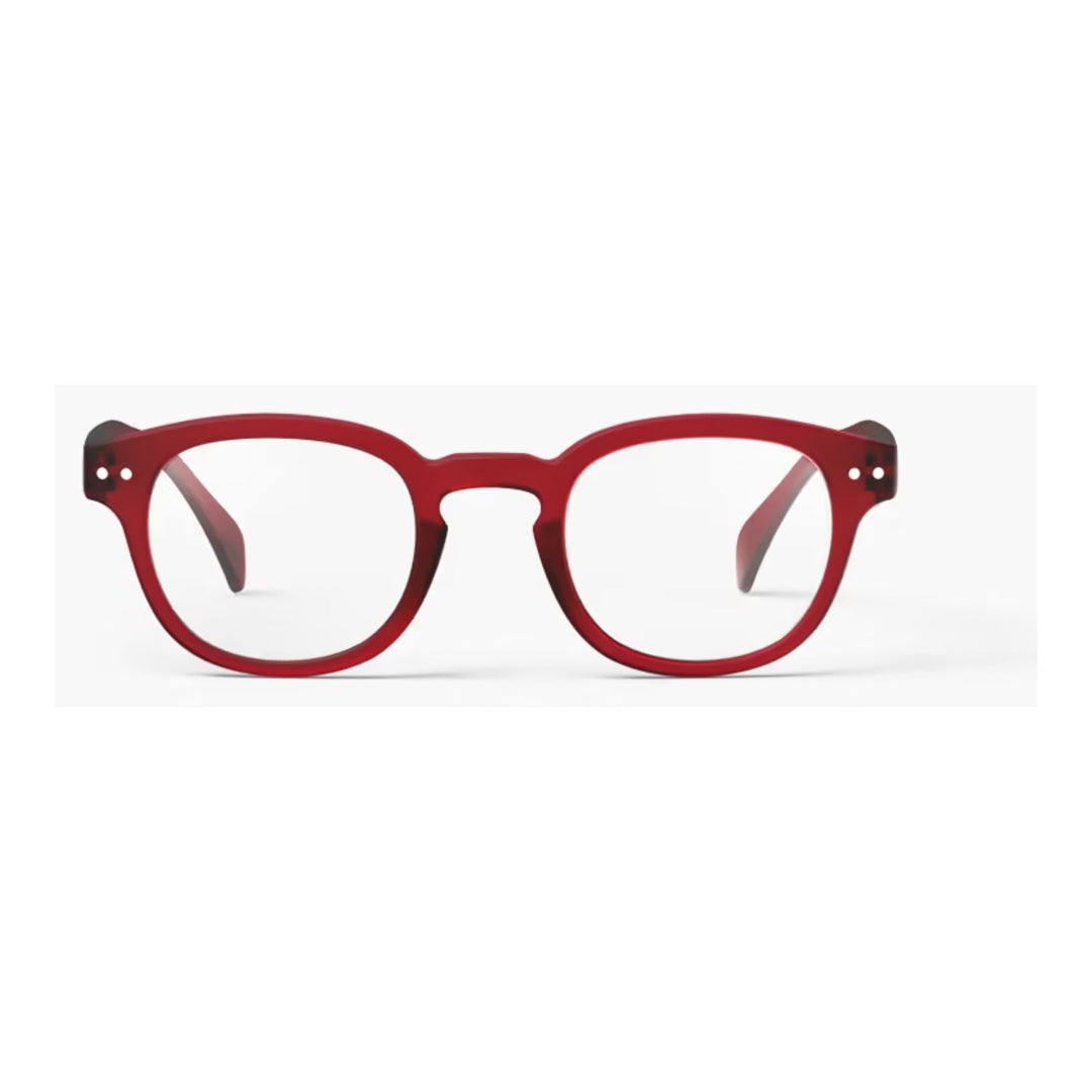 Red eyeglasses on a white background