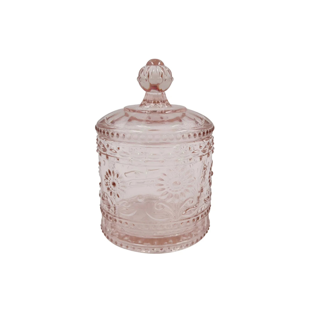 Boîte en verre à motif rose