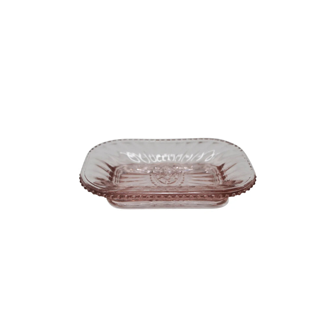 Porte-savon en verre à motif rose