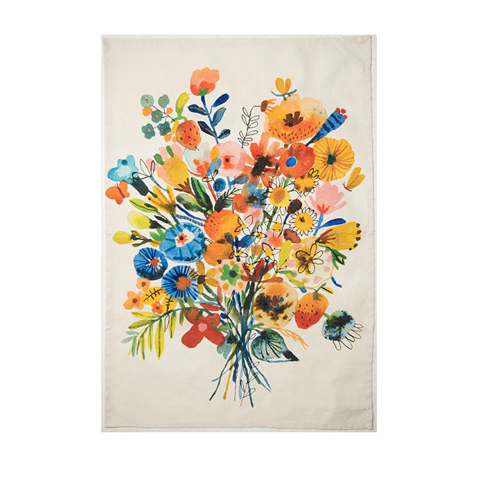 Blue & Orange Bouquet Tea Towel