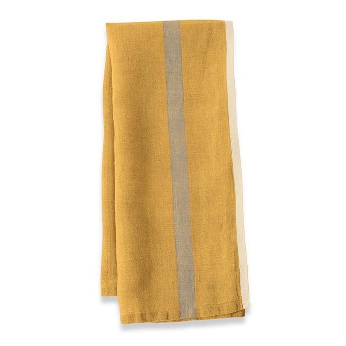 Laundered Linen Mustard/Grey Tea Towel - Belle De Provence
