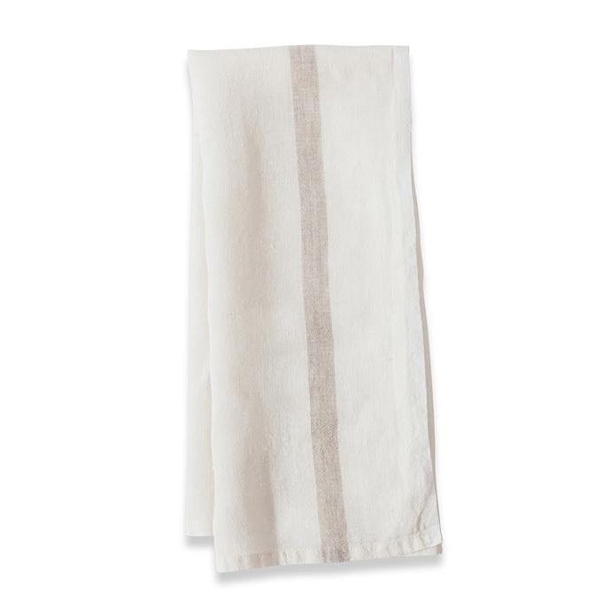 Laundered Linen White/Natural Tea Towel - Belle De Provence