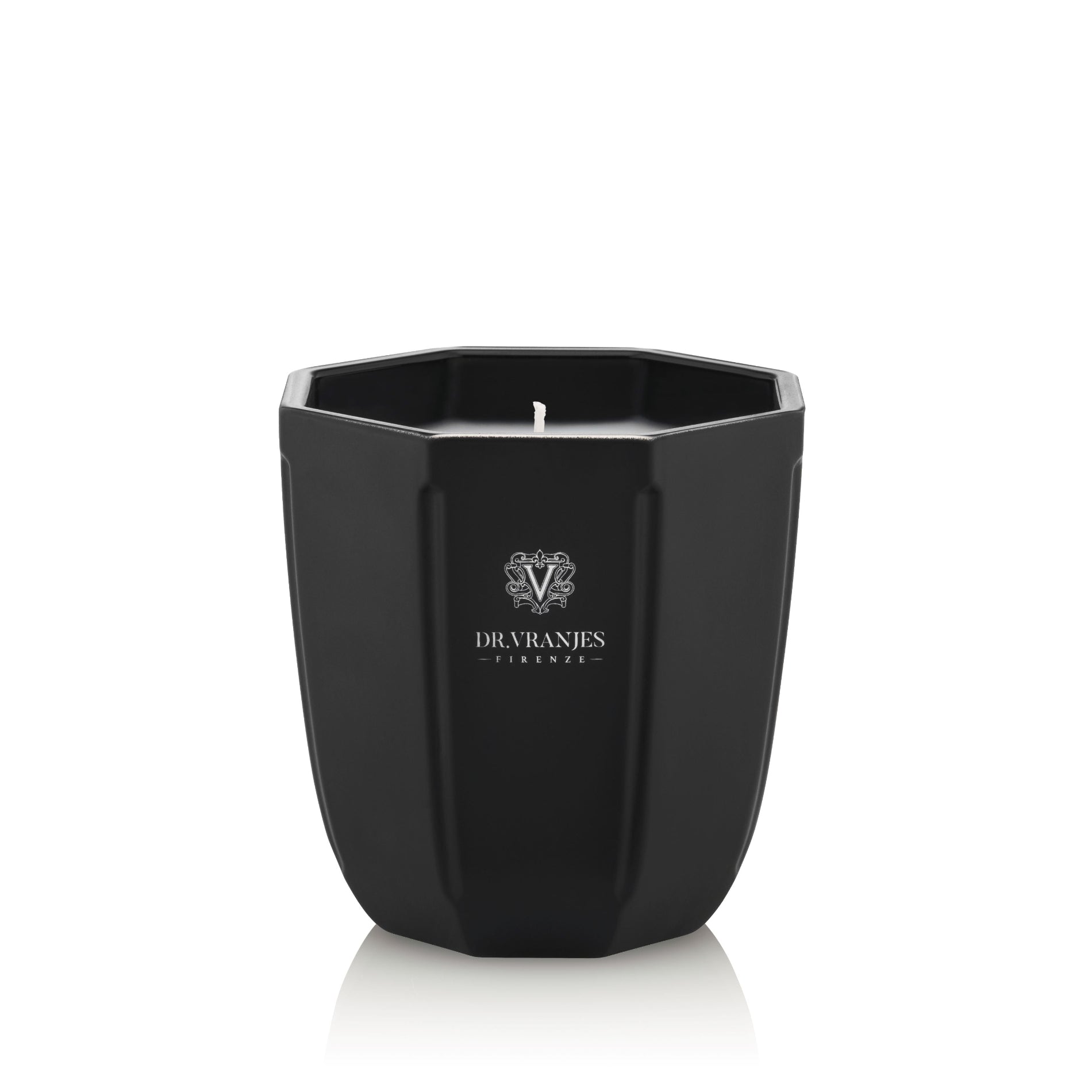 A black scented candle with a geometric patterned glass vessel, containing a single wick candle, with the brand 'BRABANCI' visible on the front.