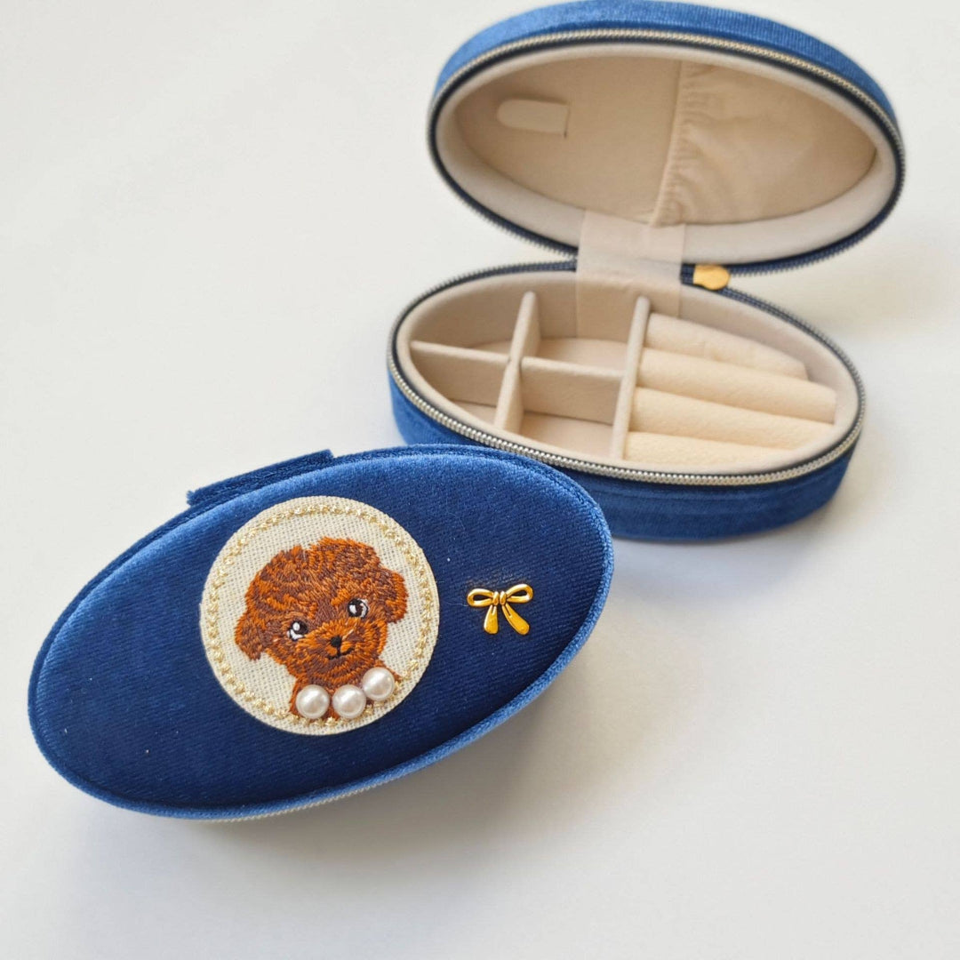 Animal Portrait Velvet Jewelry Box Navy Blue