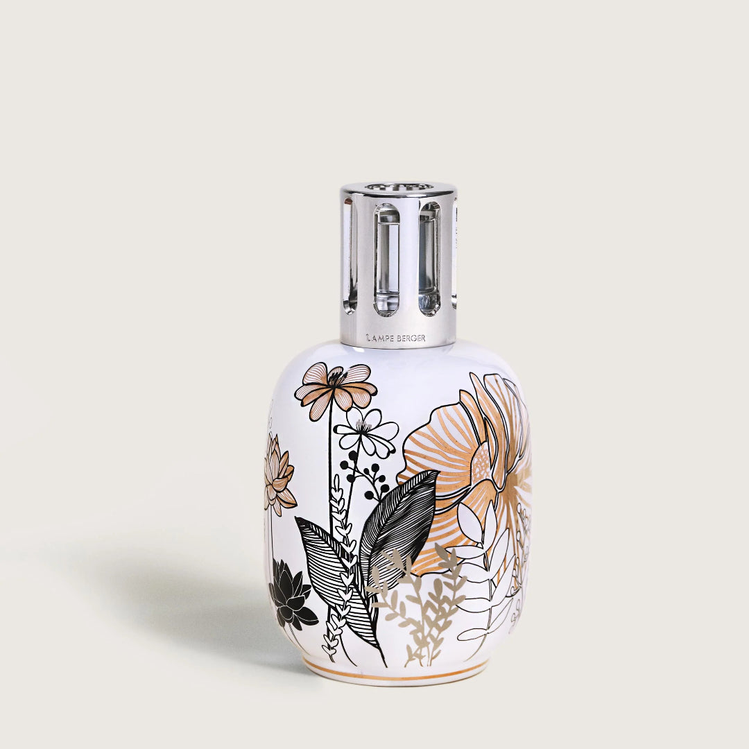 Decorative lamp with floral design on a beige background