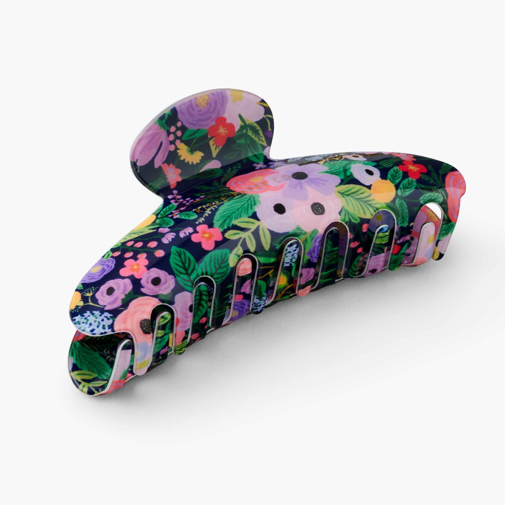 Hair claw clips with a floral pattern from Rifle Paper Co's Garden Party collection.