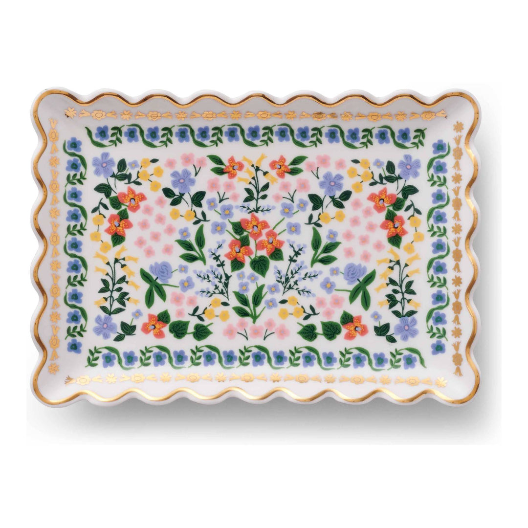 Decorative tray with floral pattern on a white background