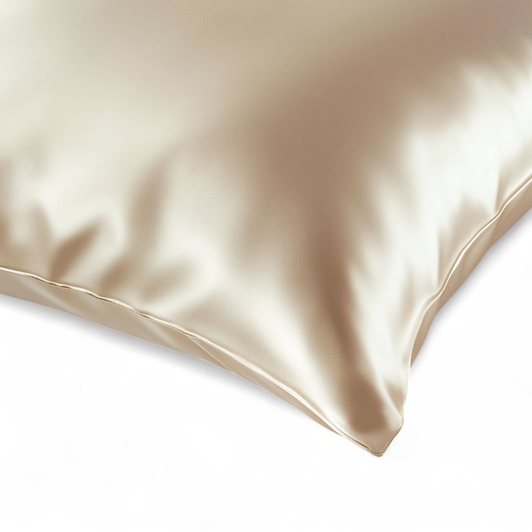 Beige silk pillow on a white background