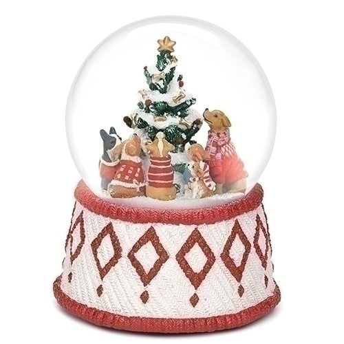 Musical Dogs Around Tree Snow Globe