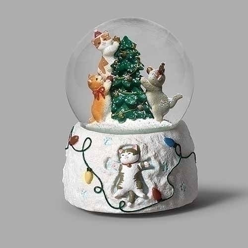 Musical Cats with Tree Snow Globe