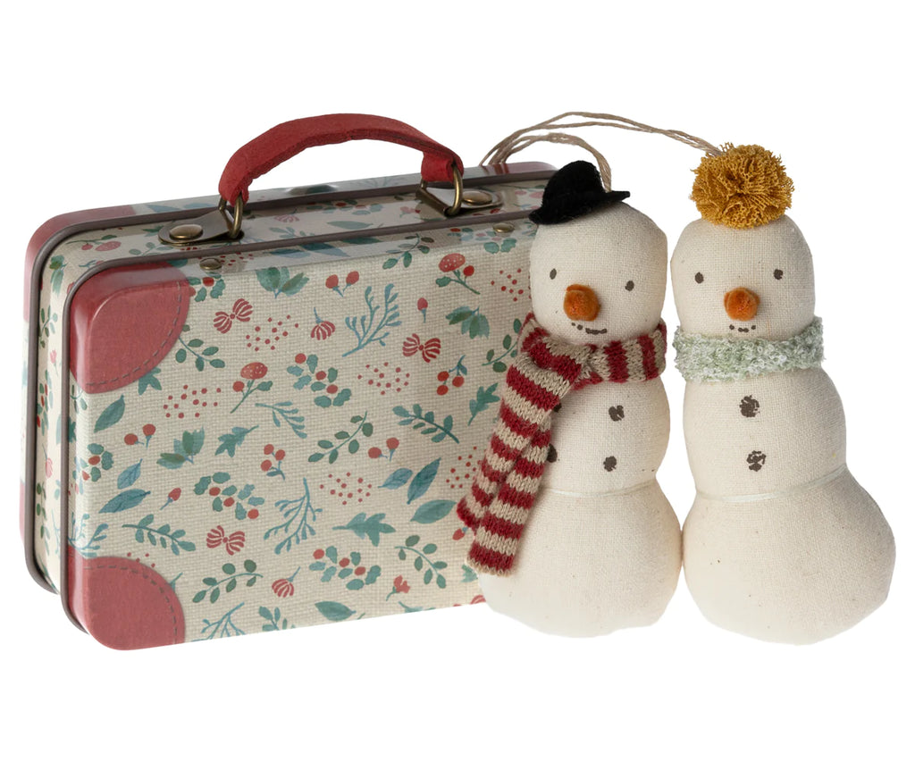Maileg Snowman Ornaments in Suitcase