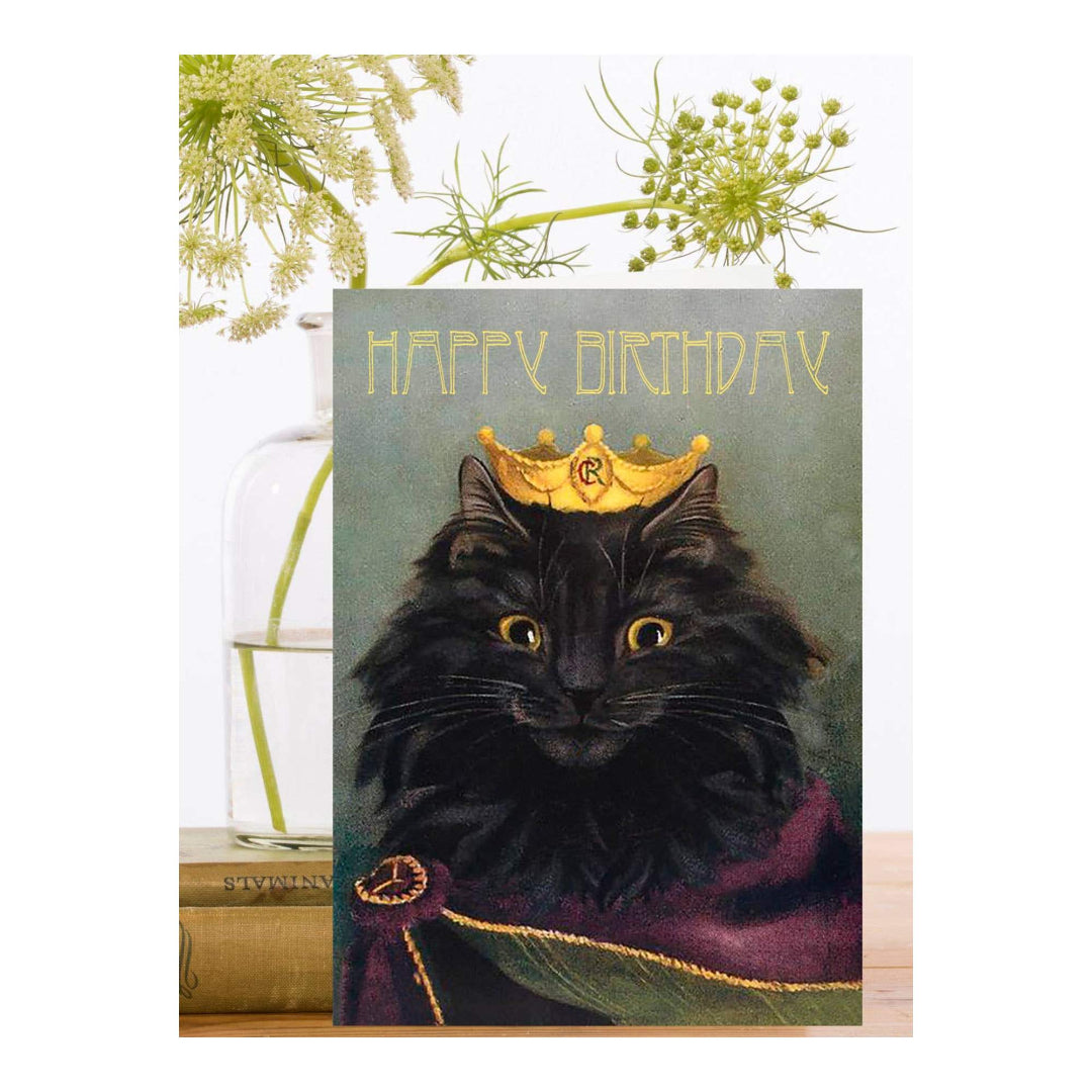 Royal Black Cat Birthday Card