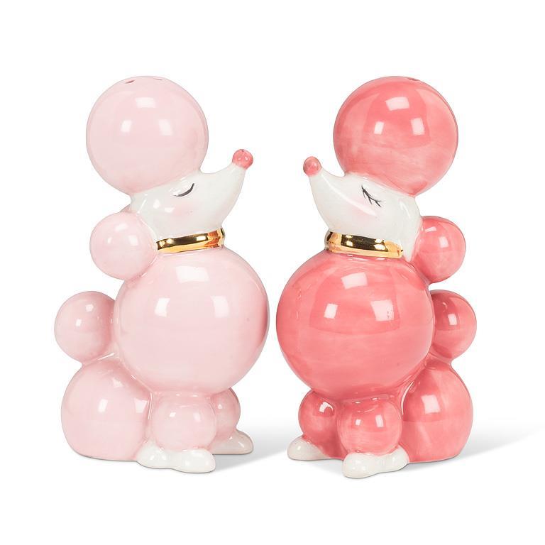 Pink poodle Salt & Pepper Shakers on a white background