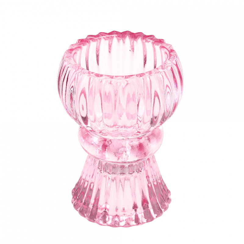 Double Ended Glass Candle Holder Pink