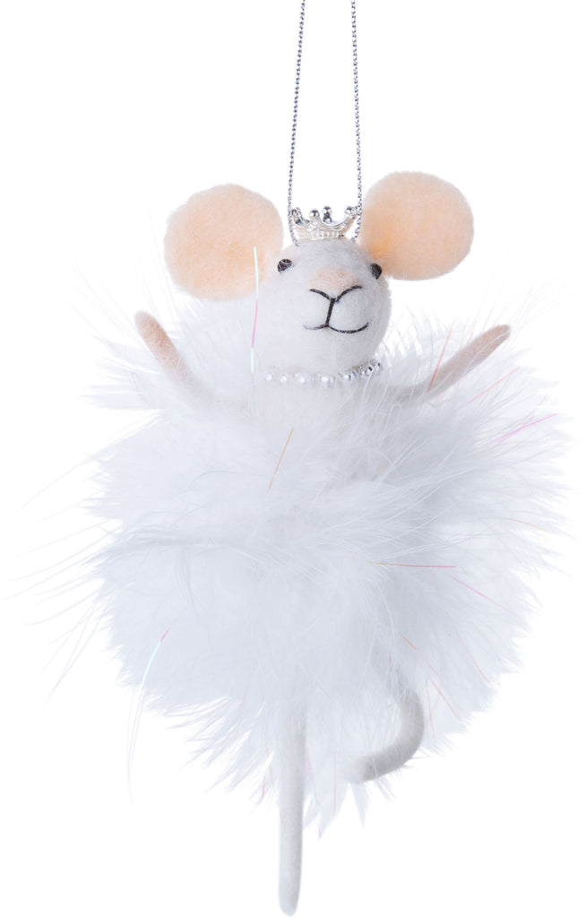 Felt Mouse Ornament in Feather Dress