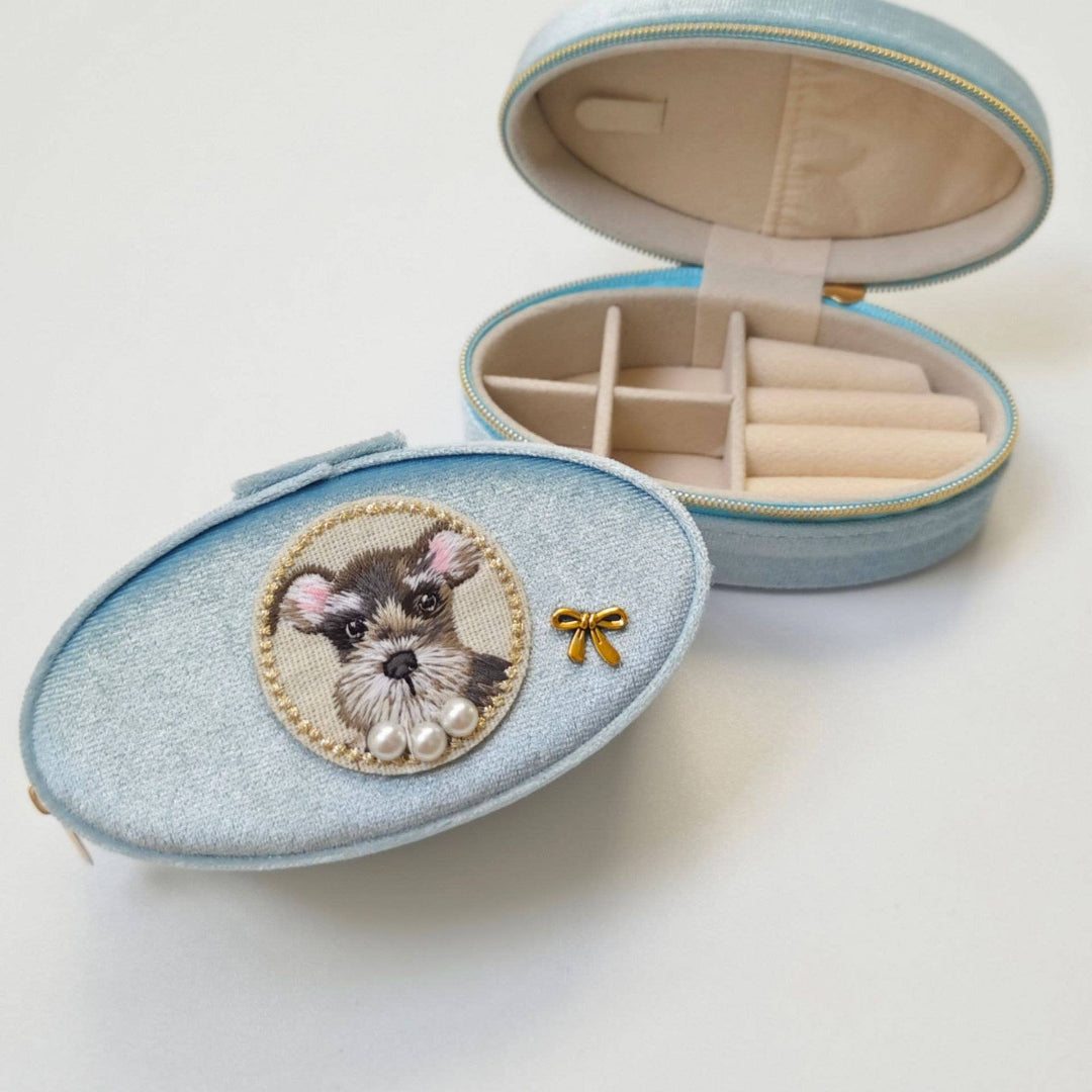 Animal Portrait Velvet Jewelry Box Sky Blue