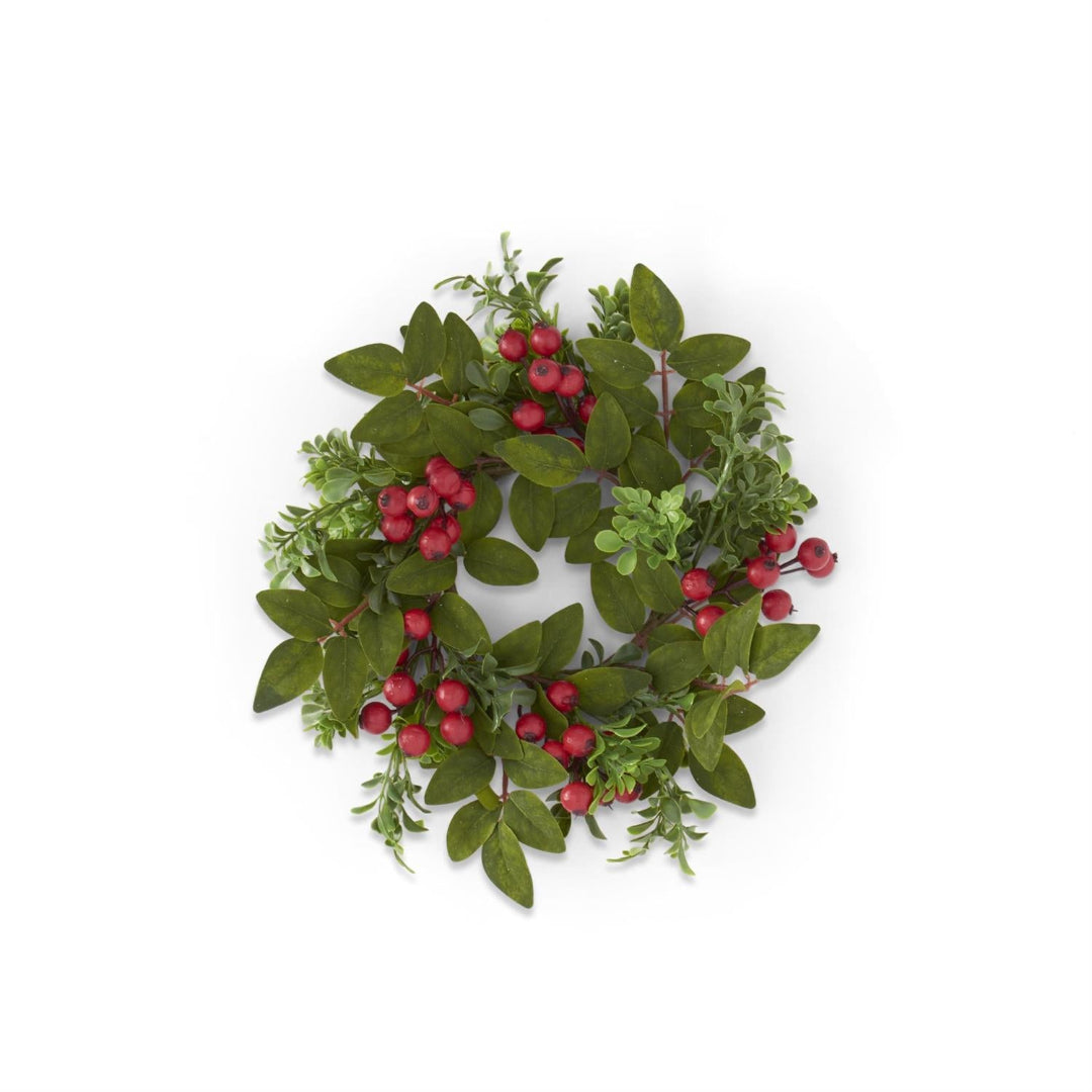 Boxwood & Red Berry Candle Ring
