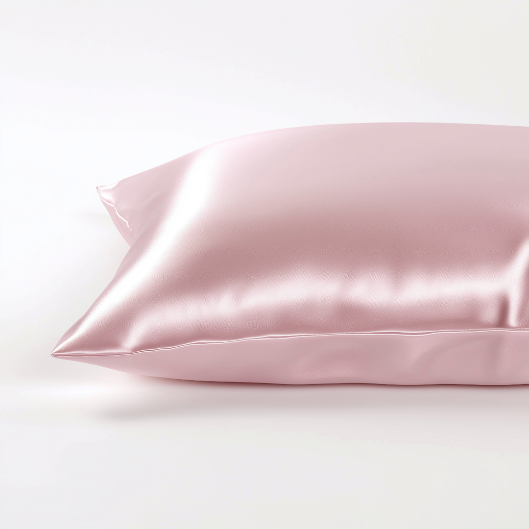 Pink silk pillowcase on a white background