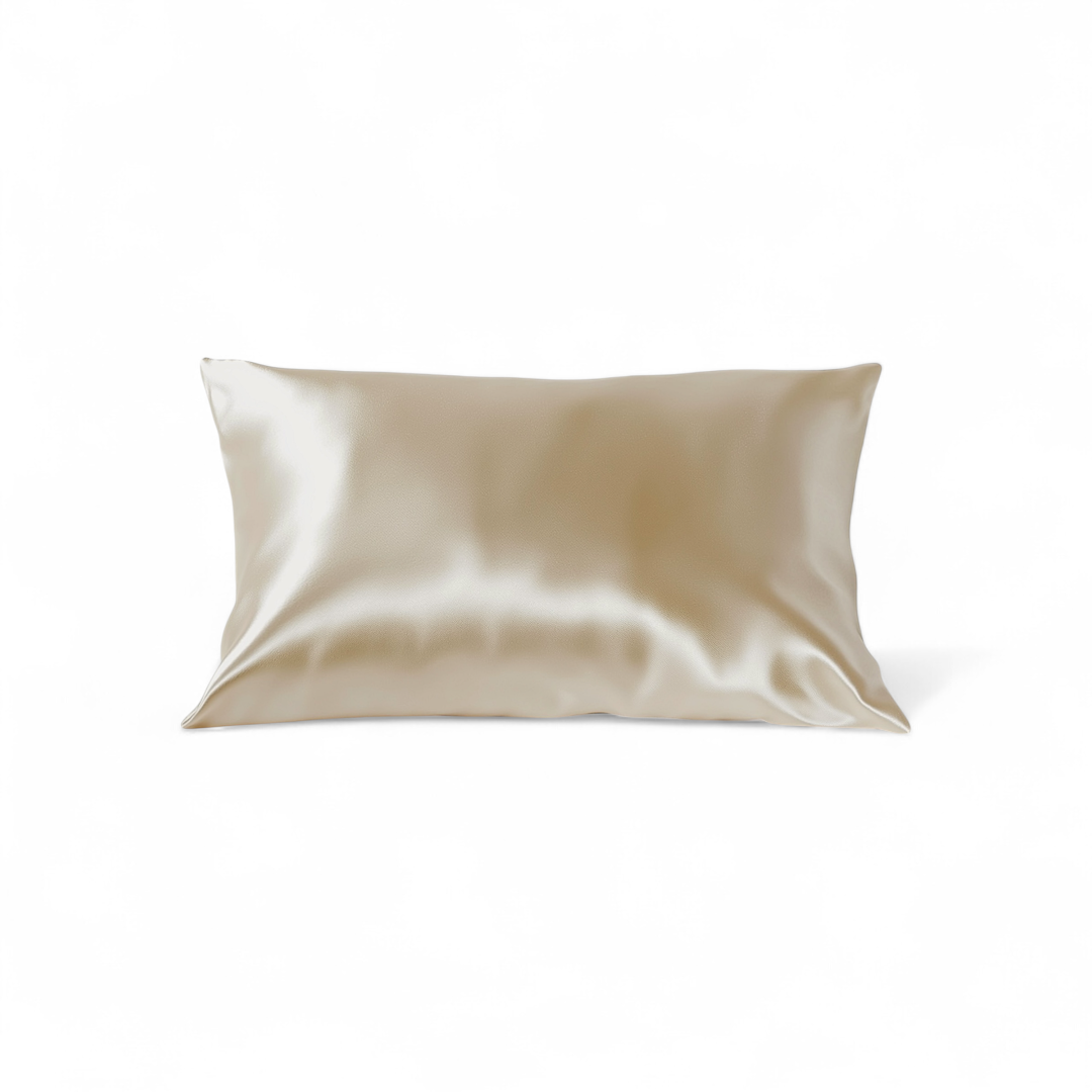 Beige silk pillowcase on a white background