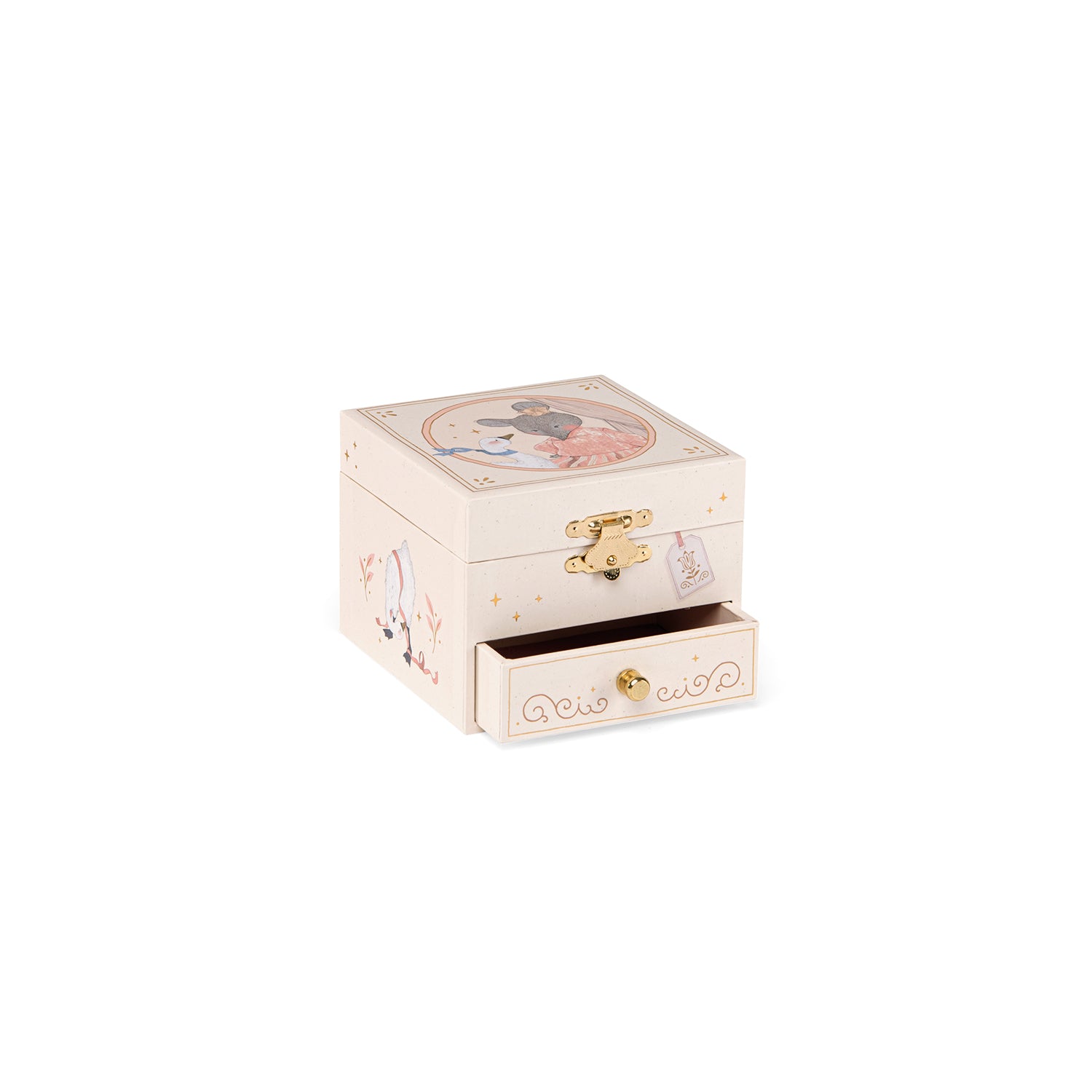 Decorative jewelry box with cartoon characters on a white background