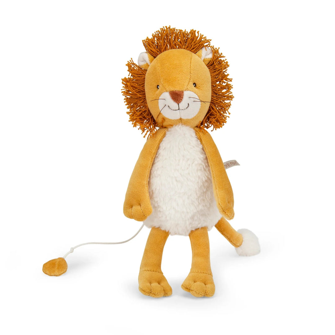 Plush lion toy on a white background