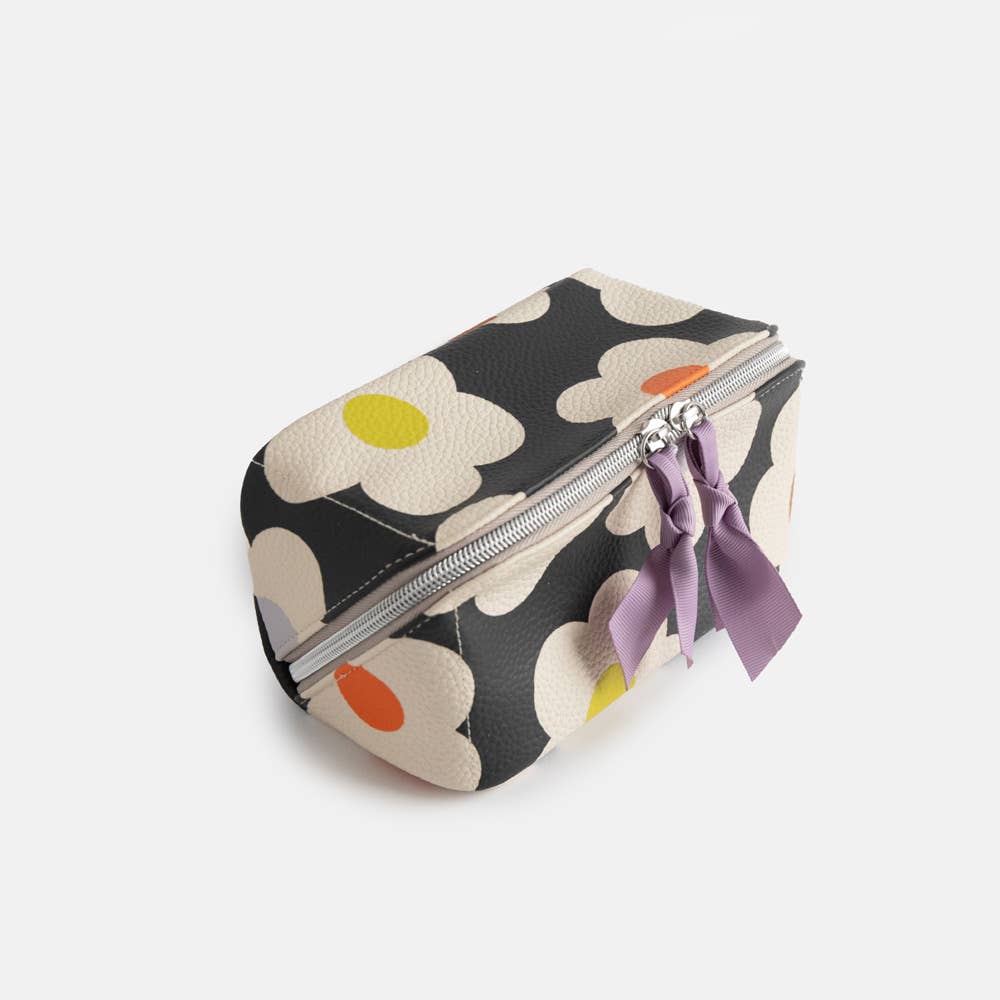 Caroline Gardner - Multi Flower Charcoal Diagonal Cosmetic Bag