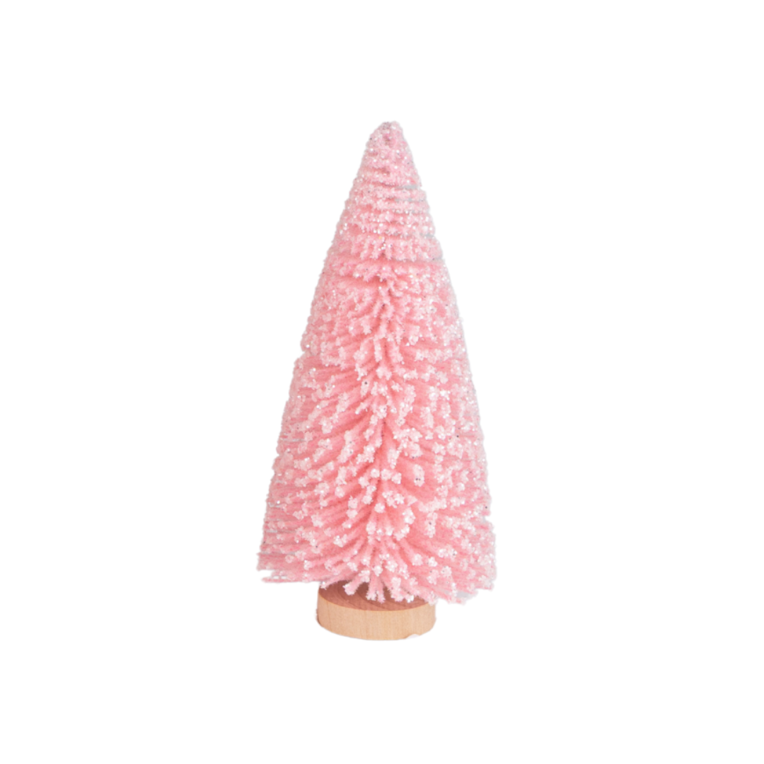 Snow Glitter Pink Bottle Brush Tree 2.5"