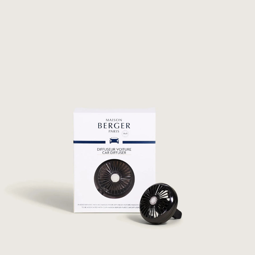Car diffuser with packaging featuring Maison Berger Paris branding on a light gray background