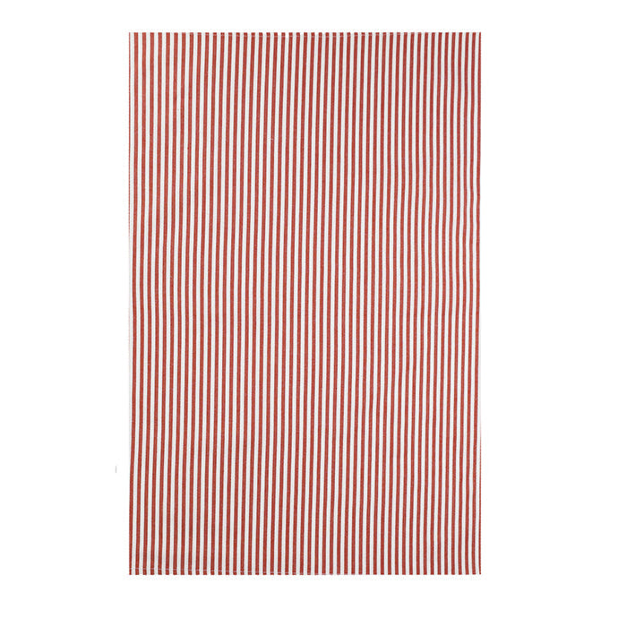 Red and white striped tea towel on a white background