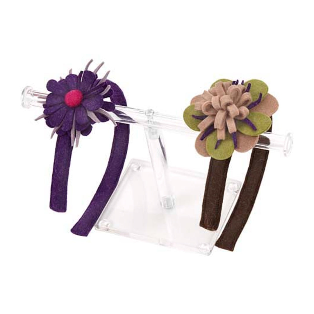 Two floral headbands. purple and brown on a white background