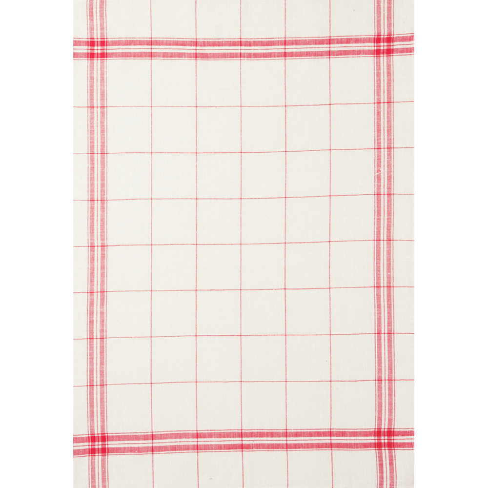 A linen red and white checkered tea towel