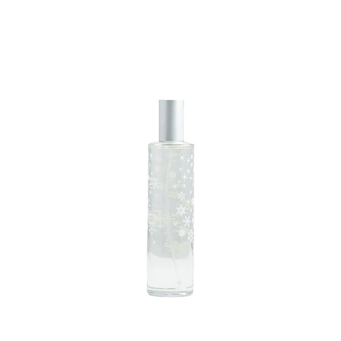 Clear glass bottle with silver cap on a white background