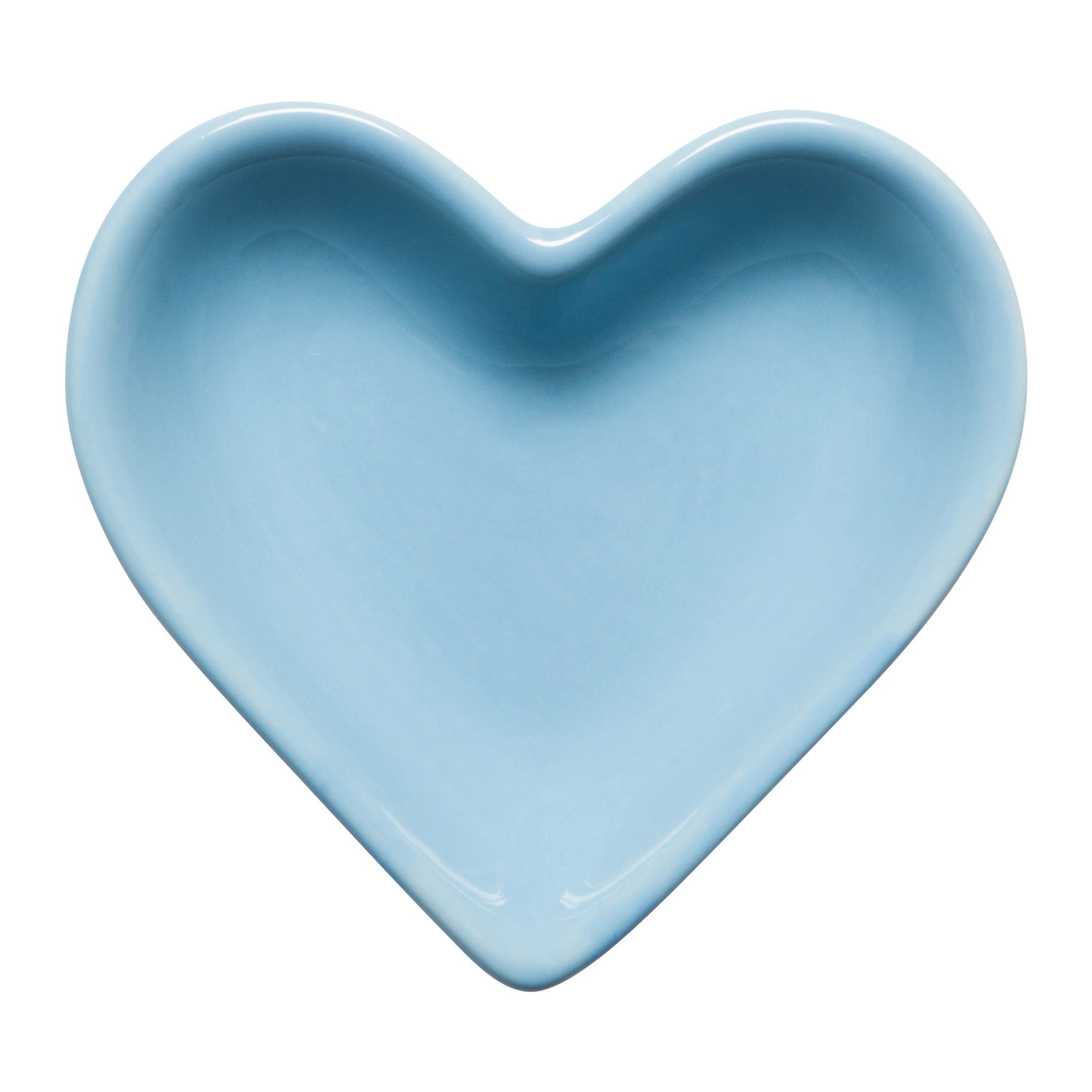 Light blue heart-shaped ceramic plate on a white background