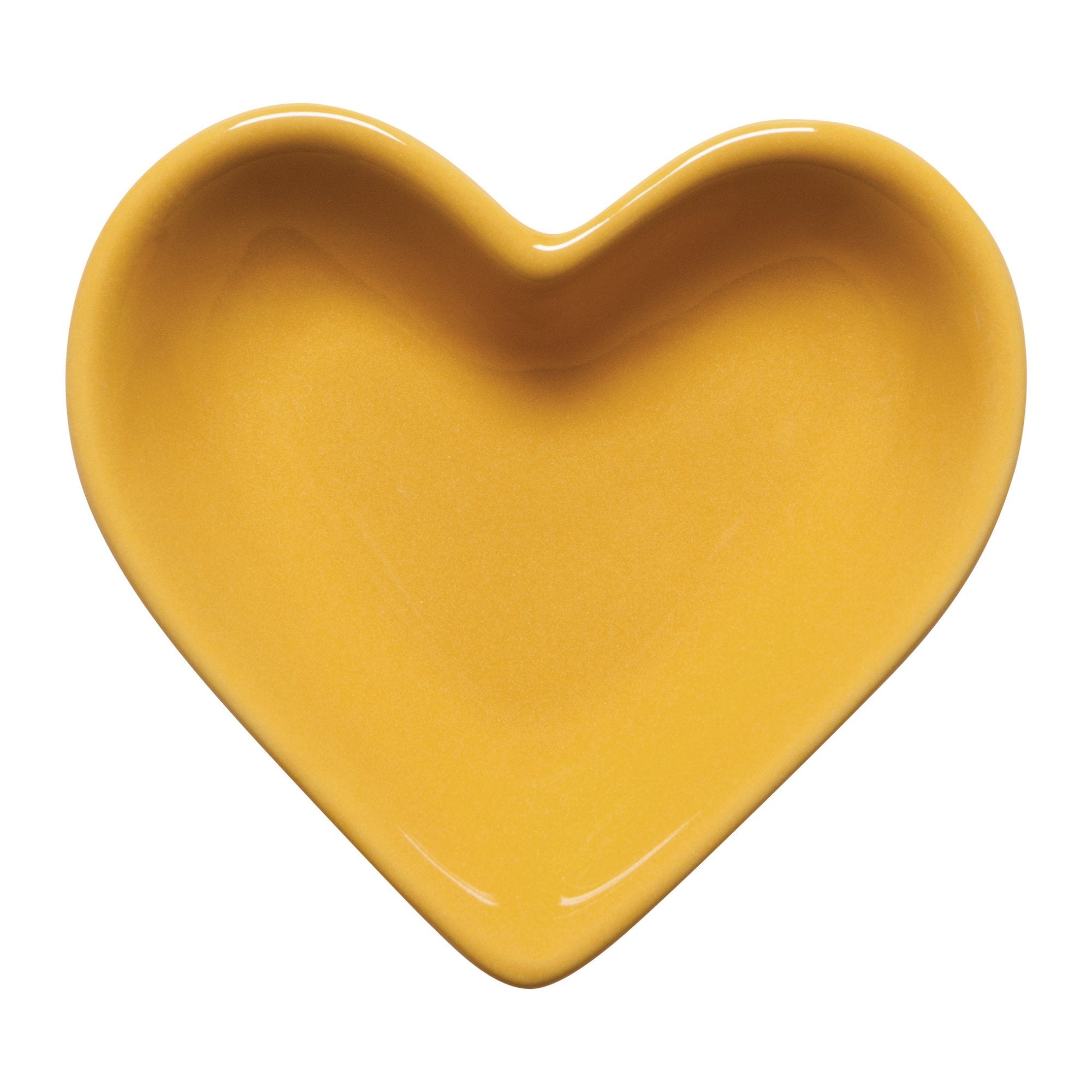 Yellow heart-shaped ceramic plate on a white background