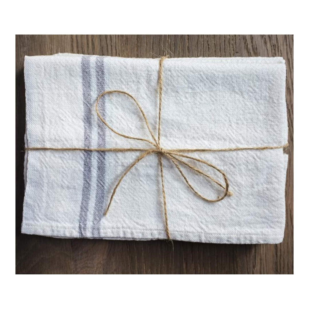 Vintage linen Ivory/Grey Tea Towel