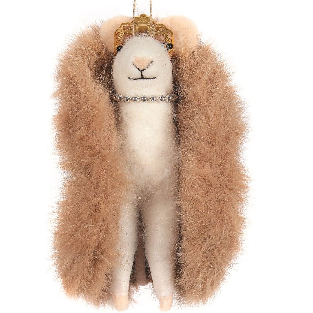 Felt Mouse Diva in Fur Coat Ornament