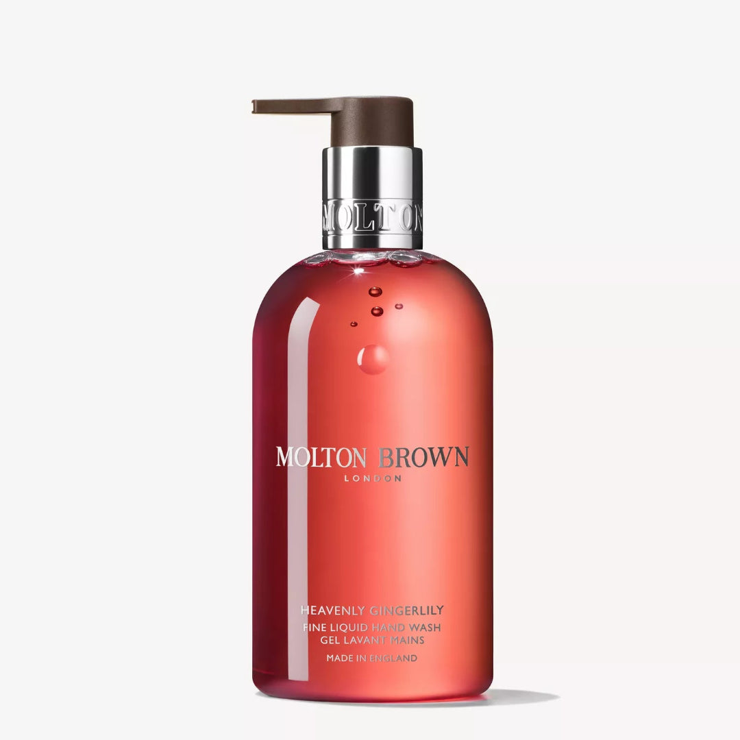 Molton Brown hand wash bottle on a white background