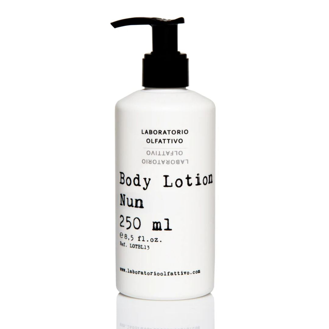 Body lotion bottle with pump on a white background