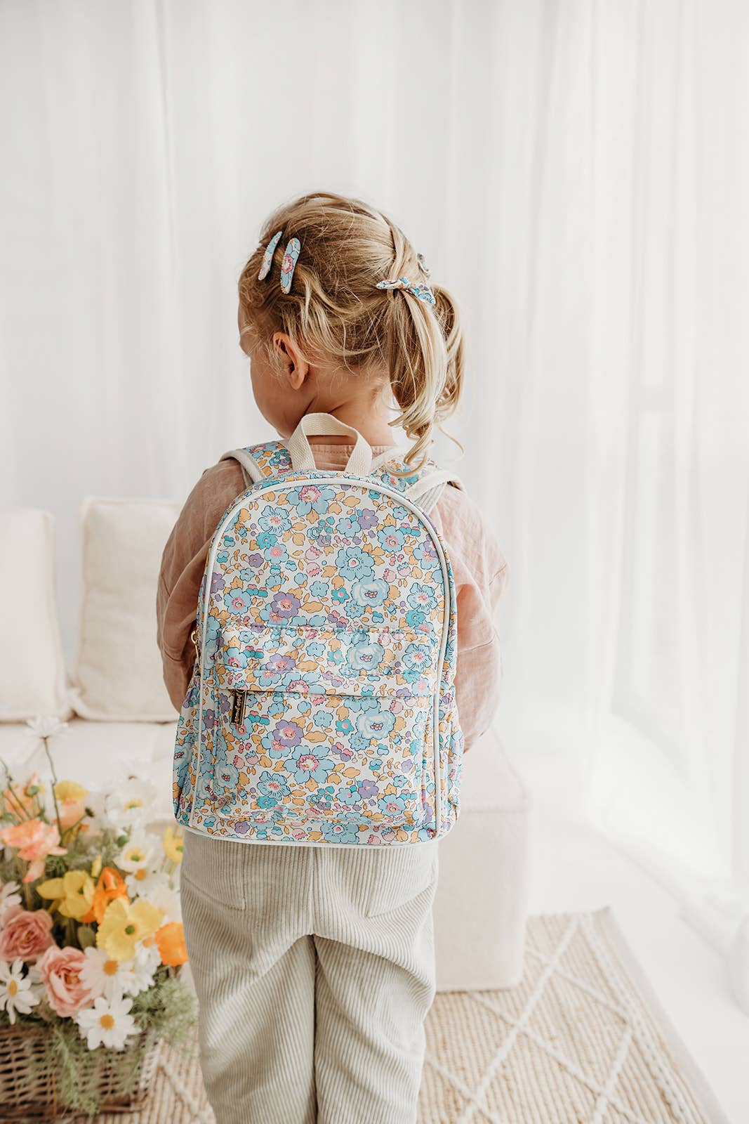 Toddler Wearing Eadie Liberty London Backpack  