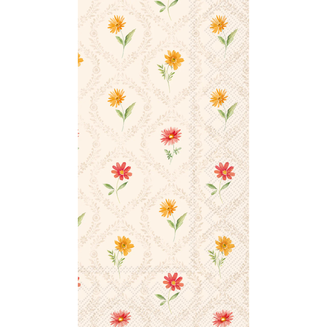 Floral pattern with small flowers on a textured beige background