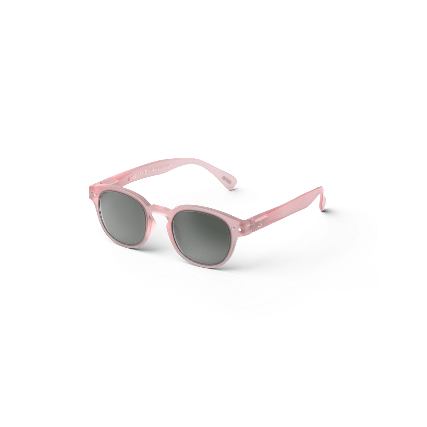 A pair of pink junior sunglasses with a square frame and metal temples.