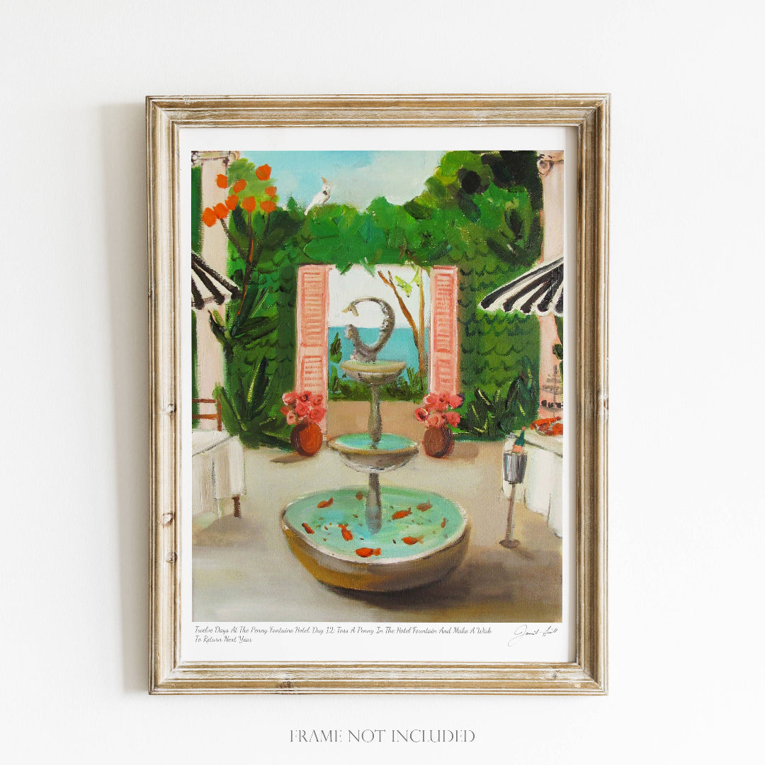 JANET HILL STUDIO - Douze jours à l'hôtel Penny Fontaine Jour 12 Impression d'art - 8,5 x 11