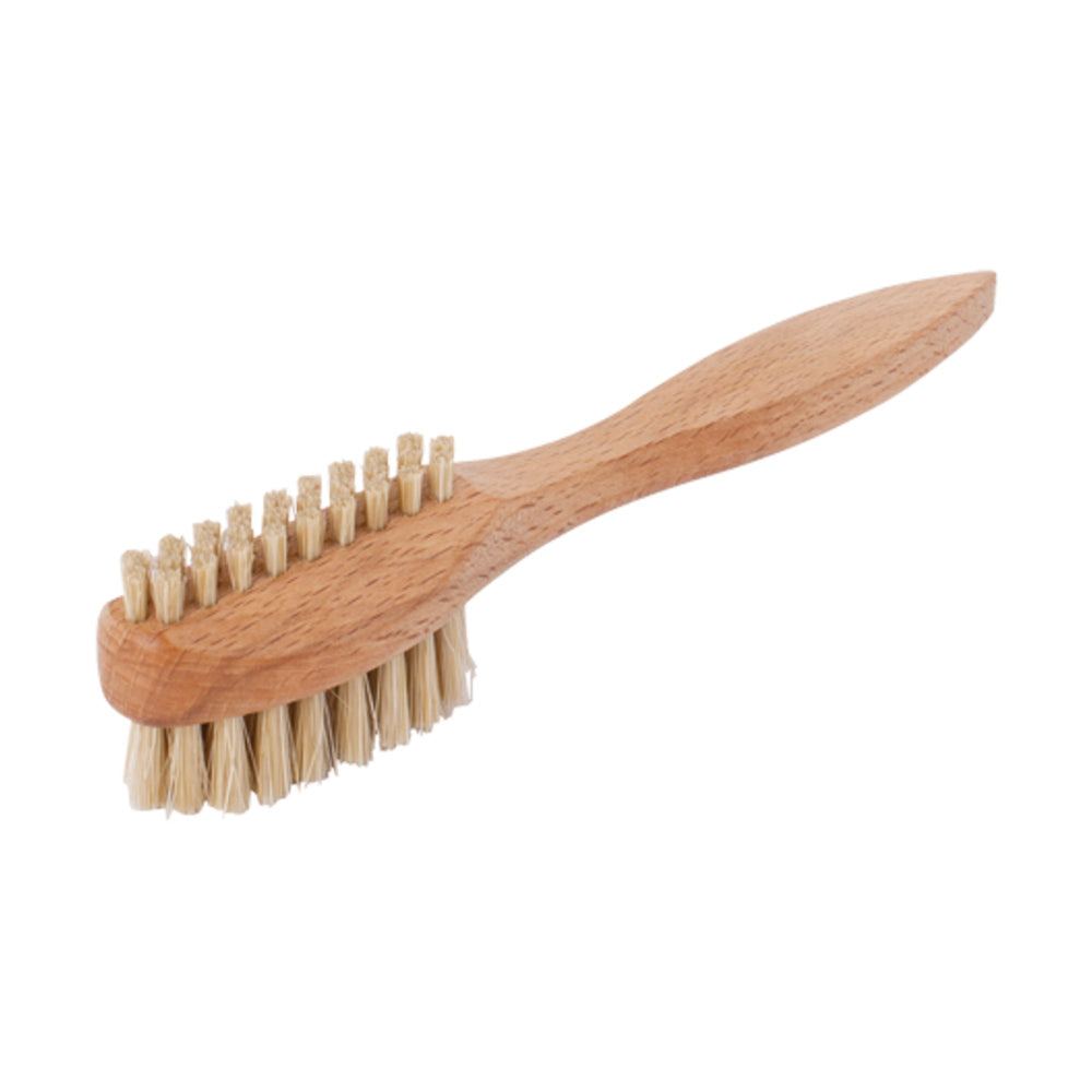 Wooden brush with bristle head on a white background