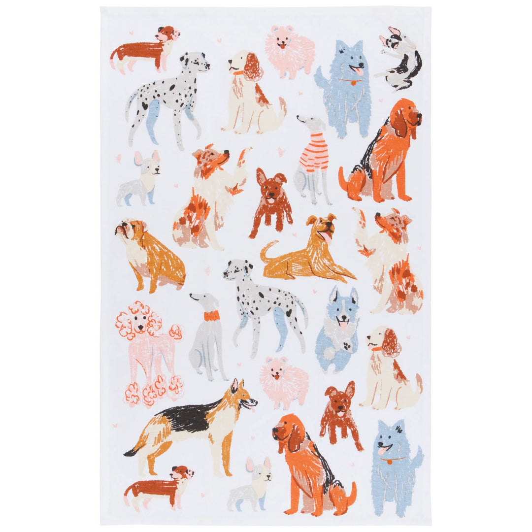 Tea towel with dogs on a white background