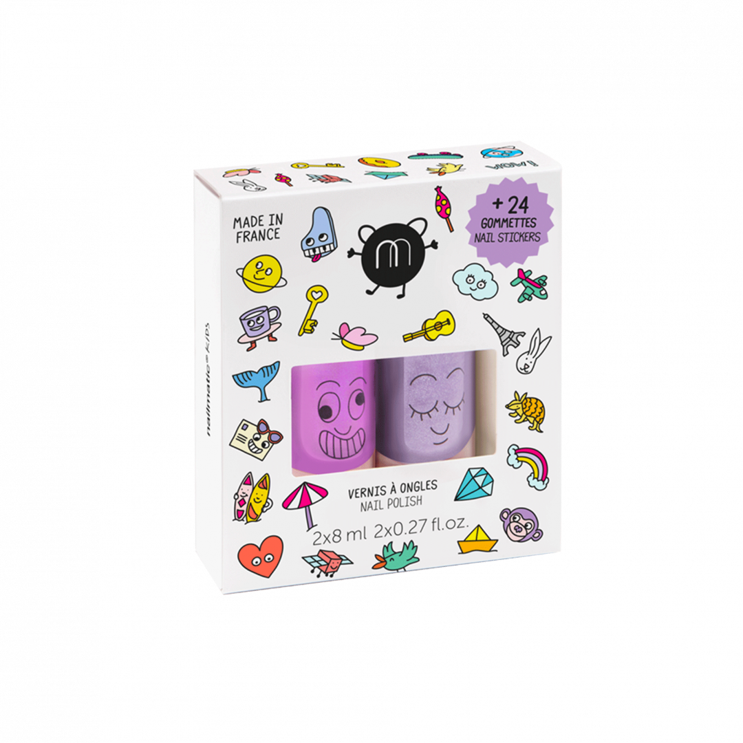 Set of 2 Kids Nail Polish & Stickers WOW