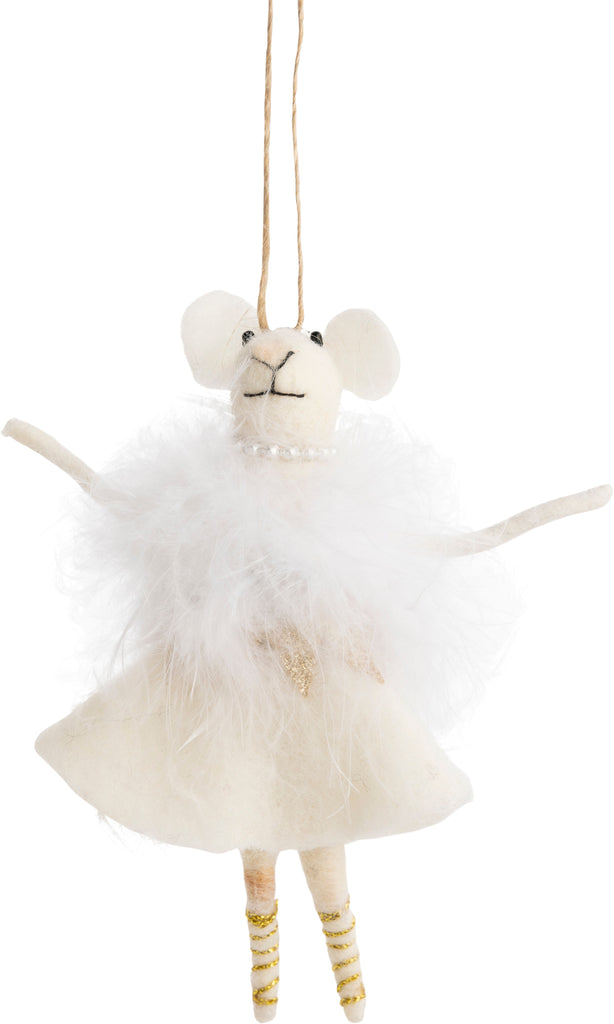 Felt Mouse Ornament in Cream Dress