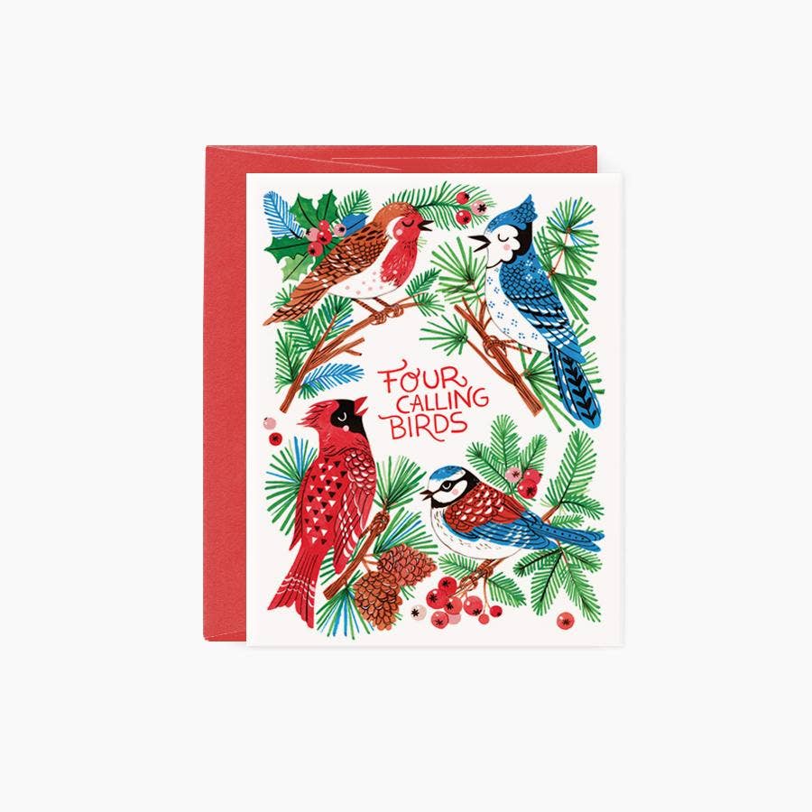 Four Calling Birds Christmas Card