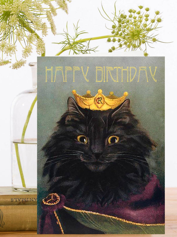 Royal Black Cat Birthday Card