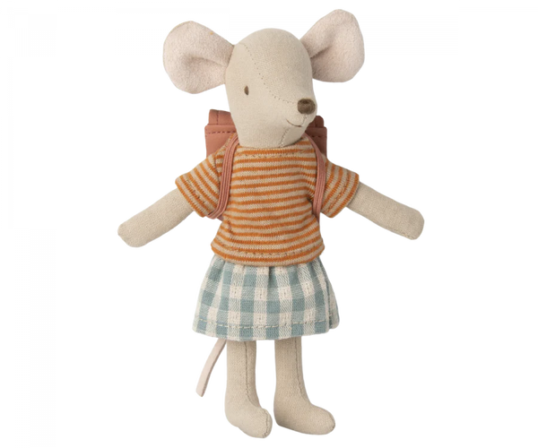 Maileg Big Sister Mouse with Backpack- Rose