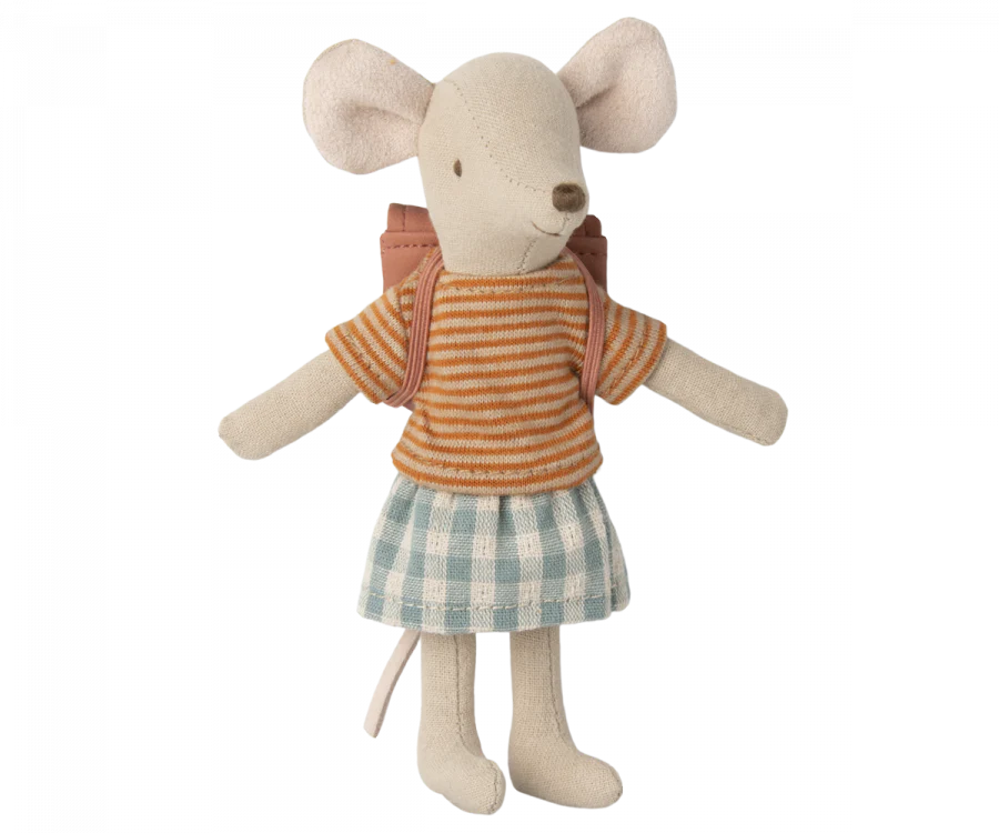 Maileg Big Sister Mouse with Backpack- Rose